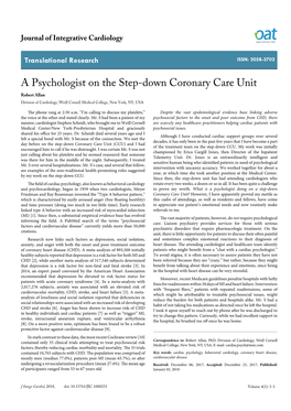 A Psychologist on the Step-Down Coronary Care Unit Robert Allan Division of Cardiology, Weill Cornell Medical College, New York, NY, USA