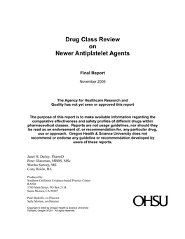 Drug Class Review on Newer Antiplatelet Agents