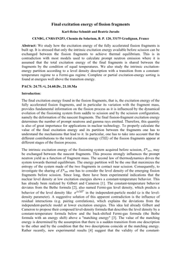 Final Excitation Energy of Fission Fragments