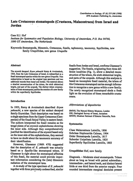 Late Cretaceous Stomatopods (Crustacea, Malacostraca) from Israel And