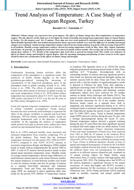 Trend Analysıs of Temperature: a Case Study of Aegean Regıon, Turkey