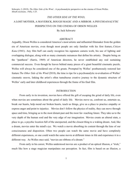 THE OTHER SIDE of the WIND; a LOST MOTHER, a MAVERICK, ROUGH MAGIC and a MIRROR: a PSYCHOANALYTIC PERSPECTIVE on the CINEMA of ORSON WELLES by Jack Schwartz