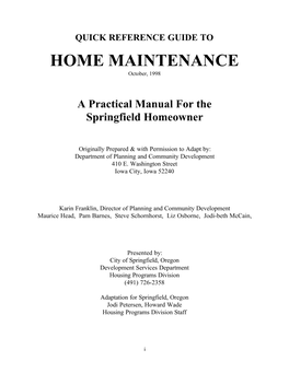 HOME MAINTENANCE October, 1998