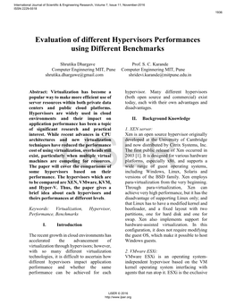 Evaluation of Different Hypervisors Performances Using Different Benchmarks