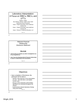 Laboratory Interpretation: a Focus on WBC's, RBC's, and LFT's