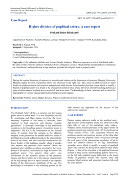 Higher Division of Popliteal Artery: a Case Report