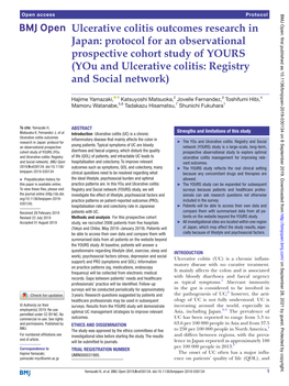 Ulcerative Colitis Outcomes Research in Japan