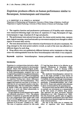 Zopiclone Produces Effects on Human Performance Similar to Flurazepam, Lormetazepam and Triazolam