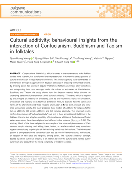 Cultural Additivity: Behavioural Insights from the Interaction of Confucianism, Buddhism and Taoism in Folktales