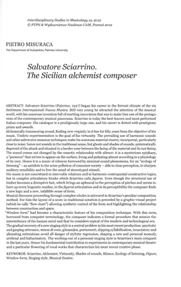 Salvatore Sciarrino. the Sicilian Alchemist Composer