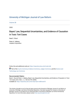 Bayes' Law, Sequential Uncertainties, and Evidence of Causation in Toxic Tort Cases