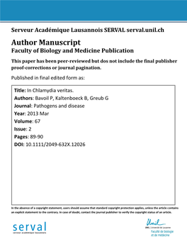 Author Manuscript Faculty of Biology and Medicine Publication