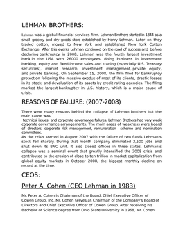 Lehman Brothers: Reasons of Failure: (2007-2008) Ceos