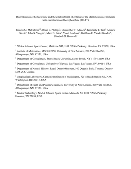 Discreditation of Bobdownsite and the Establishment of Criteria for the Identification of Minerals 2- with Essential Monofluorophosphate (PO3F )