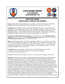 416Th WWII Lineage and Honors Fact Sheet