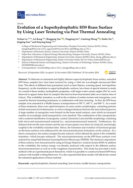 Evolution of a Superhydrophobic H59 Brass Surface by Using Laser Texturing Via Post Thermal Annealing