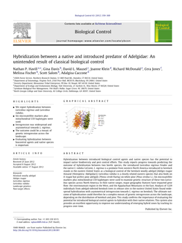 Hybridization Between a Native and Introduced Predator of Adelgidae: an Unintended Result of Classical Biological Control ⇑ Nathan P