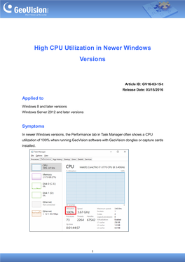 High CPU Utilization in Newer Windows Versions