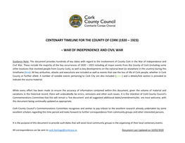 Centenary Timeline for the County of Cork (1920 – 1923)
