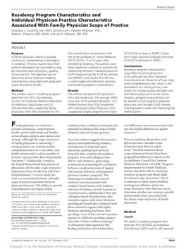 Residency Program Characteristics and Individual Physician Practice Characteristics Associated with Family Physician Scope of Practice Anastasia J