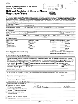 National Register of Historic Places Lisner Auditorium Continuation Sheet Washington, B.C