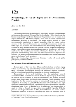 Biotechnology, the US-EU Dispute and the Precautionary Principle