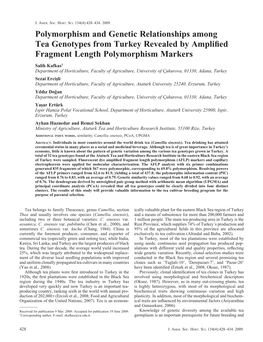 Polymorphism and Genetic Relationships Among Tea Genotypes from Turkey Revealed by Amplified Fragment Length Polymorphism Marker