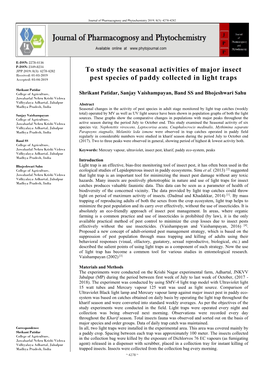 To Study the Seasonal Activities of Major Insect Pest Species of Paddy