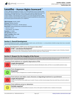 Lesotho CJPME Foundation – Human Rights Report Series Published August, 2018