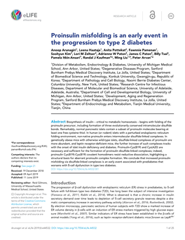 Proinsulin Misfolding Is an Early Event in the Progression to Type 2 Diabetes