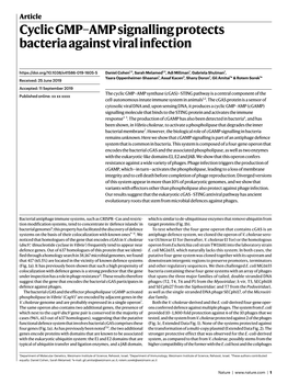 Cyclic GMP–AMP Signalling Protects Bacteria Against Viral Infection