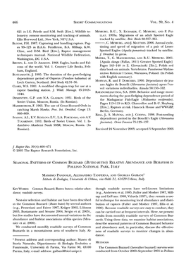 Seasonal Patterns of Common Buzzard &Lpar;<I>Buteo Buteo</I