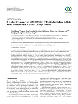 A Higher Frequency of CD4+ CXCR5+ T Follicular Helper Cells in Adult Patients with Minimal Change Disease