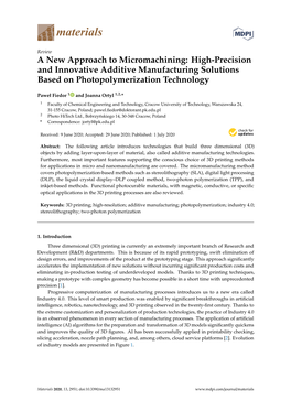 High-Precision and Innovative Additive Manufacturing Solutions Based on Photopolymerization Technology