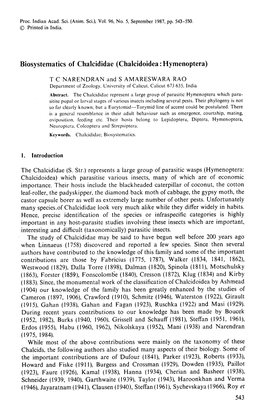 Biosystematics of Chalcididae (Chalcidoidea: Hymenoptera)