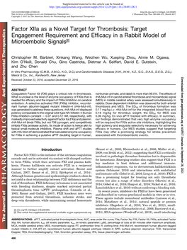 Factor Xiia As a Novel Target for Thrombosis: Target Engagement Requirement and Efficacy in a Rabbit Model of Microembolic Signals S