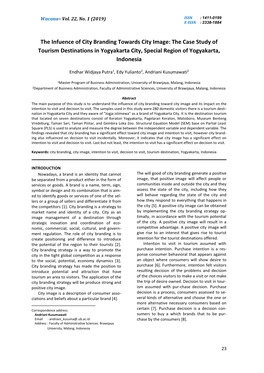 The Infuence of City Branding Towards City Image: the Case Study of Tourism Destinations in Yogyakarta City, Special Region of Yogyakarta, Indonesia