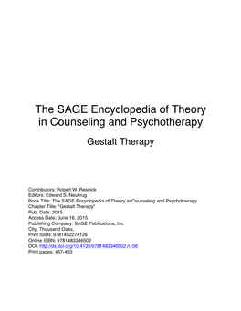 The SAGE Encyclopedia of Theory in Counseling and Psychotherapy