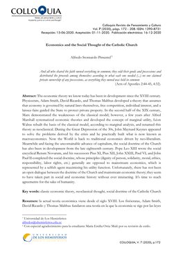 Economics and the Social Thought of the Catholic Church Alfredo