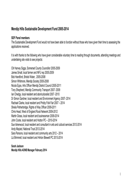 Mendip Hills Sustainable Development Fund 2005-2014