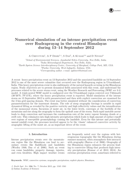 Numerical Simulation of an Intense Precipitation Event Over Rudraprayag in the Central Himalayas During 13–14 September 2012