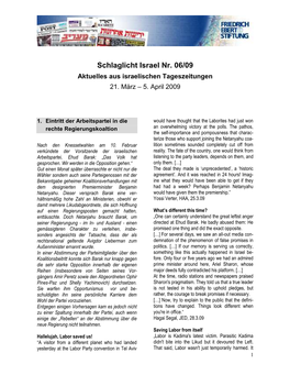 Schlaglicht Israel Nr. 06/09 Aktuelles Aus Israelischen Tageszeitungen 21