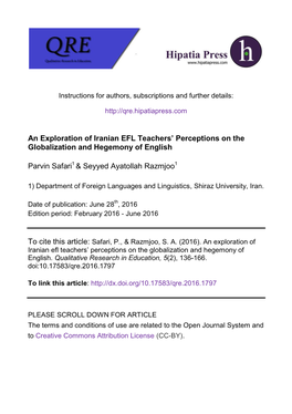 An Exploration of Iranian EFL Teachers' Perceptions On