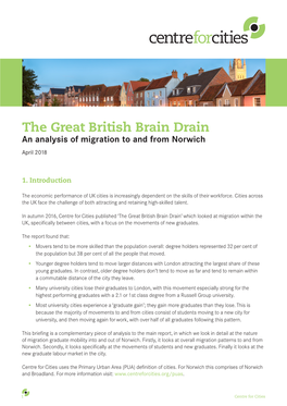 The Great British Brain Drain an Analysis of Migration to and from Norwich April 2018