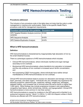 HFE Hemochromatosis Testing