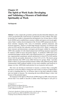 The Spirit at Work Scale: Developing and Validating a Measure of Individual Spirituality at Work