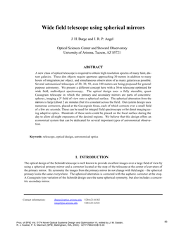 Wide Field Telescope Using Spherical Mirrors