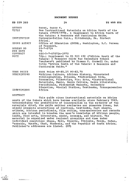 New Instructional Materials on Africa South of the Sahara (1969-1970). a Supplement to Africa South of the Sahara: a Resource and Curriculum Guide