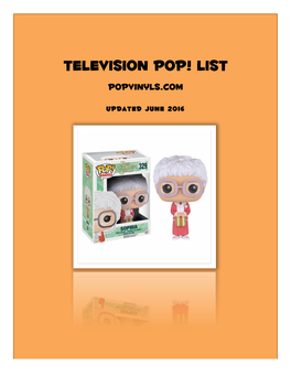 TELEVISION Pop! List Popvinyls.Com