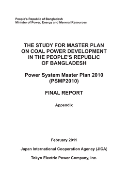 The Study for Master Plan on Coal Power Development in the People’S Republic of Bangladesh
